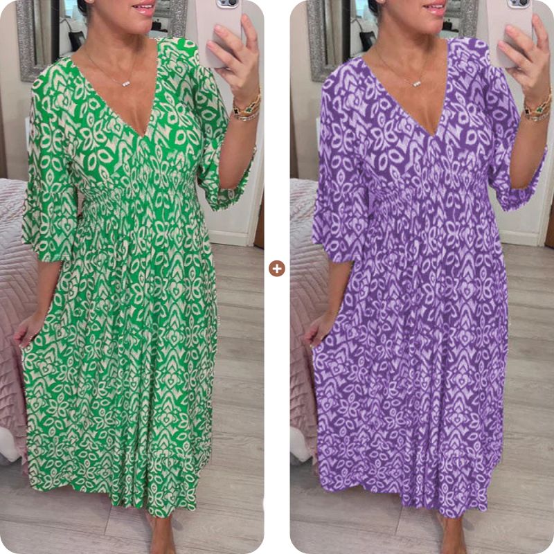 💖LAST DAY SALE 50% OFF💖Bohemian casual print V-neck waist wrap long dress