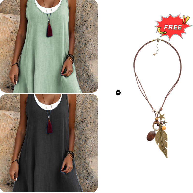 ⏰Last Day Sale 46% Off💃Women's Casual Loose Sleeveless Fake Two Piece Tank Dress