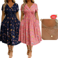 Women's V-Neck Floral Print Dress with Twist Waist