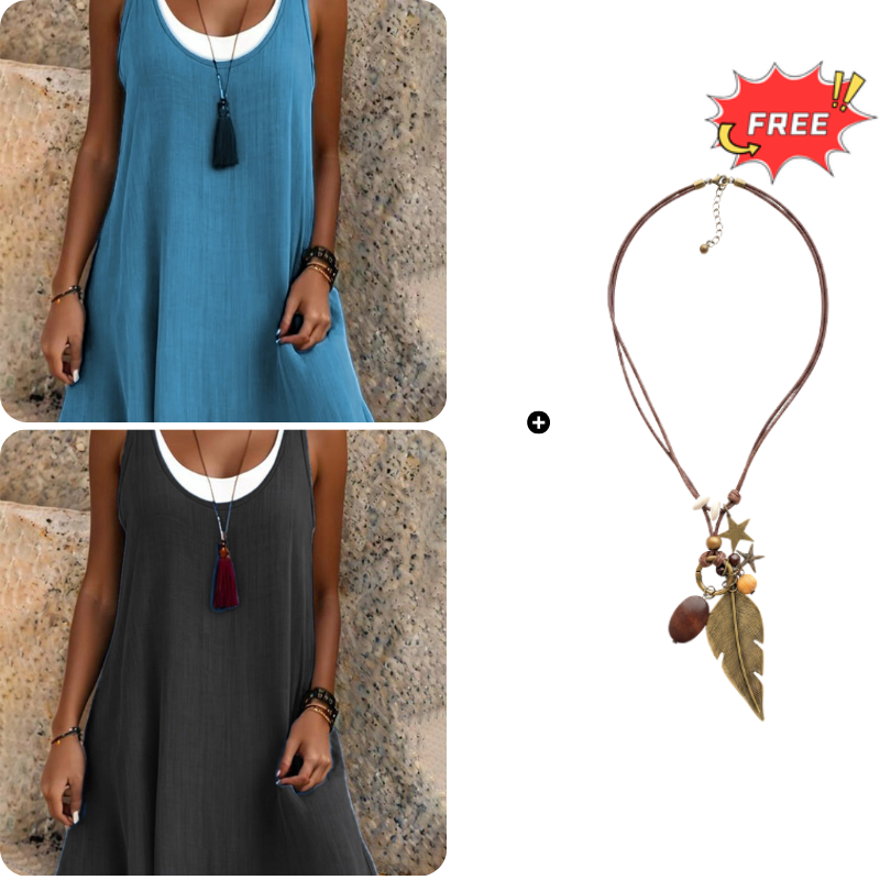 ⏰Last Day Sale 46% Off💃Women's Casual Loose Sleeveless Fake Two Piece Tank Dress