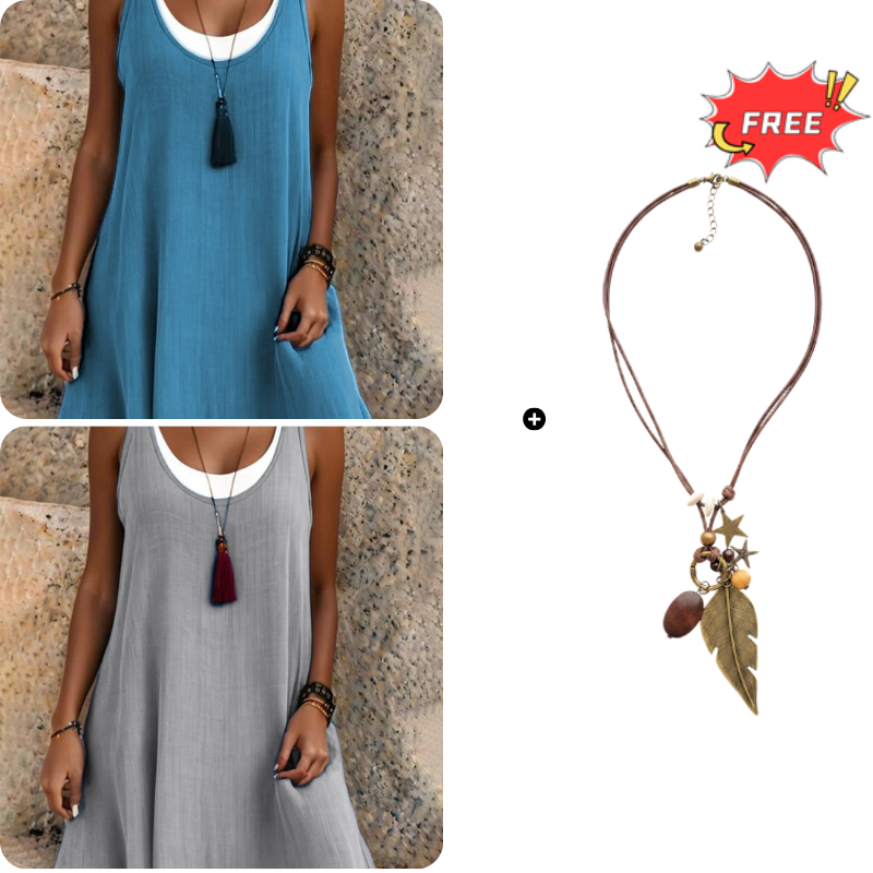 ⏰Last Day Sale 46% Off💃Women's Casual Loose Sleeveless Fake Two Piece Tank Dress