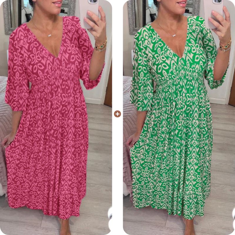 💖LAST DAY SALE 50% OFF💖Bohemian casual print V-neck waist wrap long dress
