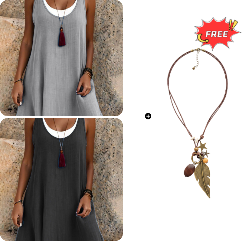 ⏰Last Day Sale 46% Off💃Women's Casual Loose Sleeveless Fake Two Piece Tank Dress
