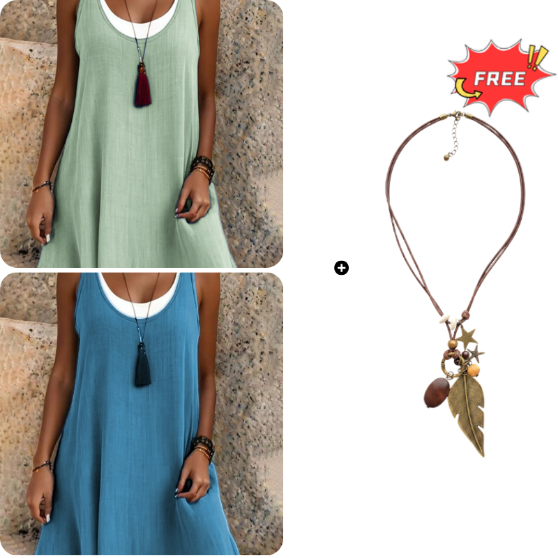 ⏰Last Day Sale 46% Off💃Women's Casual Loose Sleeveless Fake Two Piece Tank Dress