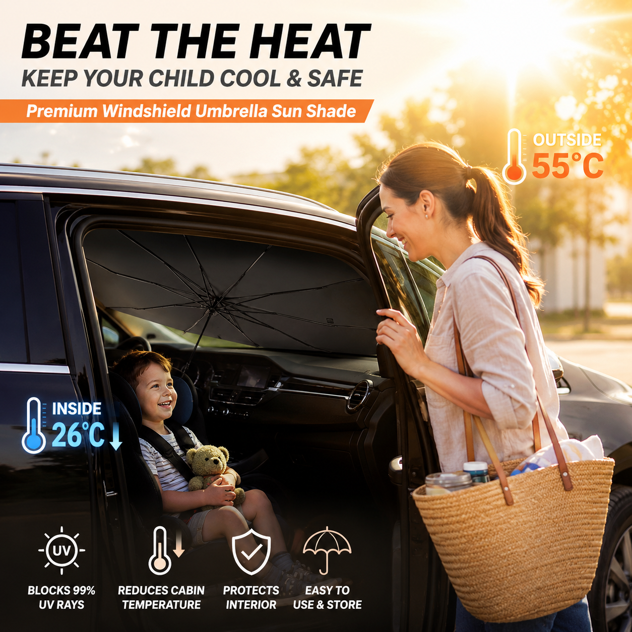 ☀️ 50% OFF NOW!🚗 Foldable Car Window Sunshade – Blocks UV rays and heat – Protects the dashboard and interior 🛡️