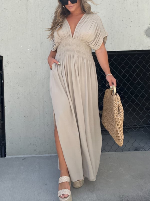🔥50% OFF💗New Slit v-neck effortless maxi long dress-3pcs