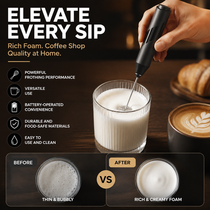 🥛Handheld Electric Milk Frother – 47% OFF | Battery Operated Drink Mixer for Coffee, Latte, Cappuccino, Hot Chocolate & Matcha | Mini Foam Maker with Stand