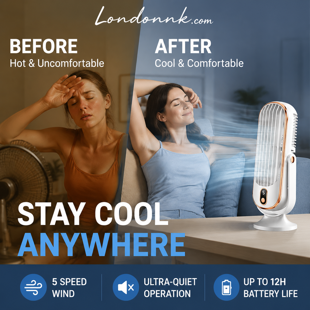 🥳2026 HOT SALE🥳💞50K+ SOLD!💨🌙 50% OFF! Portable Table Fan – 5 speeds, ultra‑quiet, gentle breeze. Perfect for bedroom or office. Stay cool without noise! 😴✨