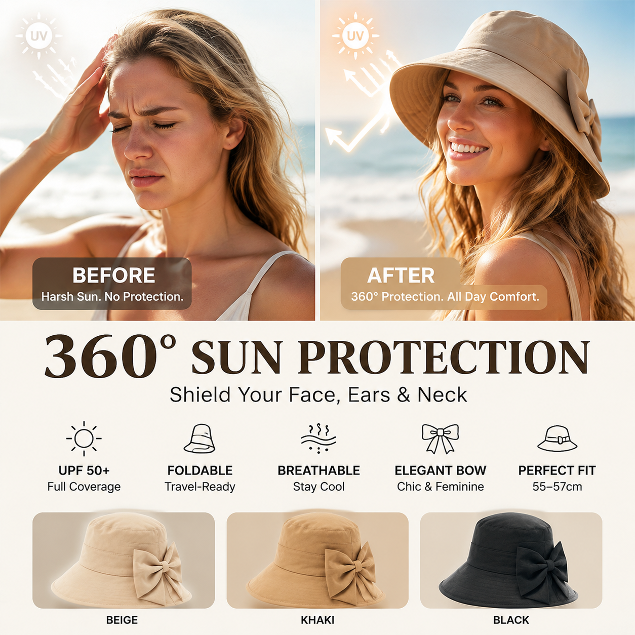 👒 LIMITED-TIME 51% OFF! ✨ Wide Brim Sun Hat with Bow – Full Coverage, Foldable, Breathable 🌞