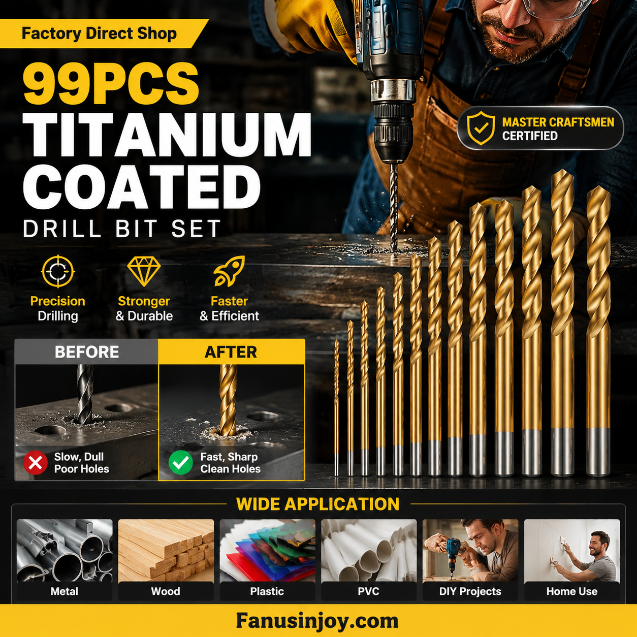 🔥High-efficiency tool favored by veteran craftsmen!Factory Outlet-100pcs Titanium Coated Drill Bit Set