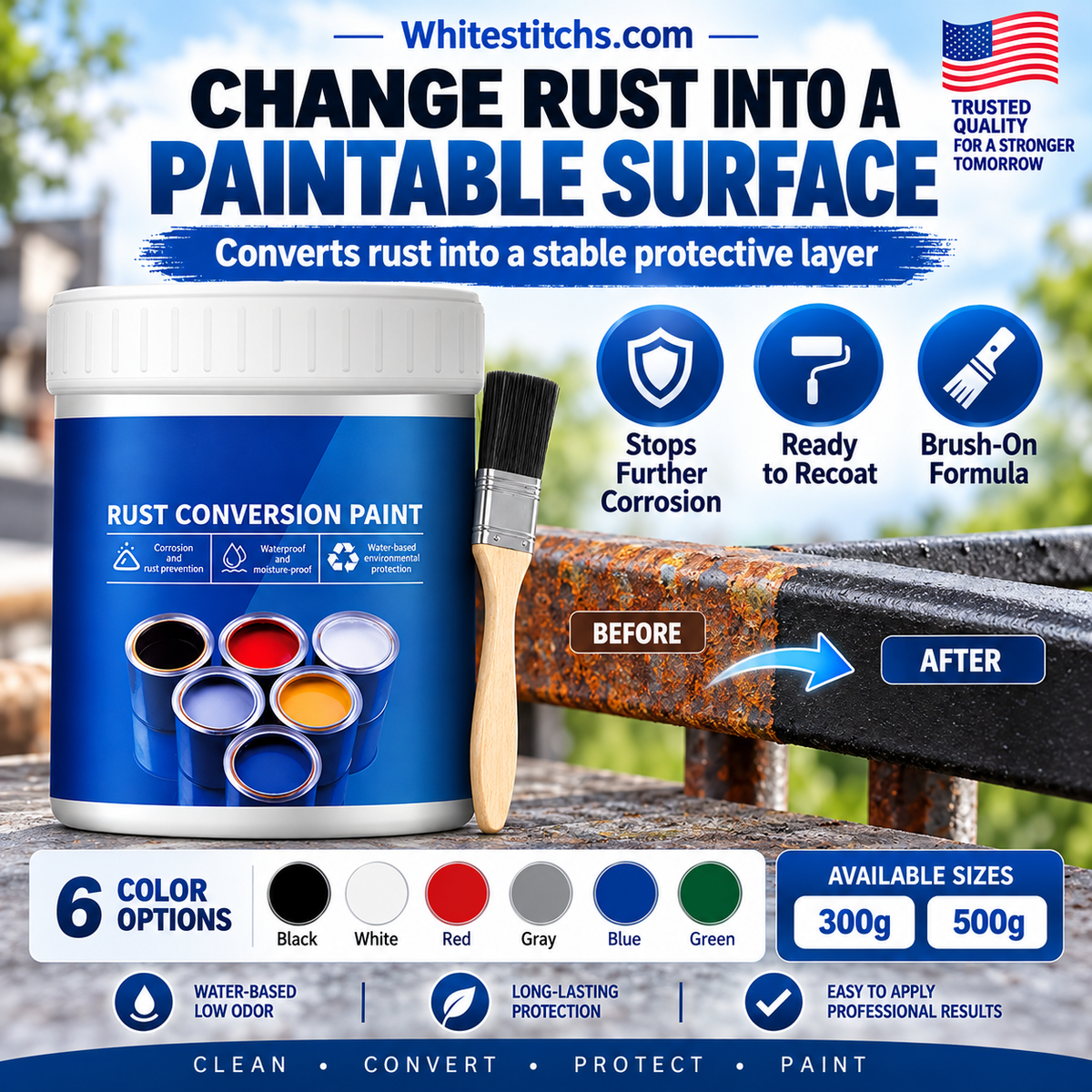 🛡️ 50% OFF NOW! &Buy More Save More🎨 Weatherproof Rust Converter Paint – Turns Rust into Paintable Surface, Stops Corrosion & Blocks UV – No Sanding Needed ✨