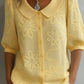 Cotton Loose Fit Embroidered Floral Shirt – Vintage Peter Pan Collar|✨ Limited Time: 50% off