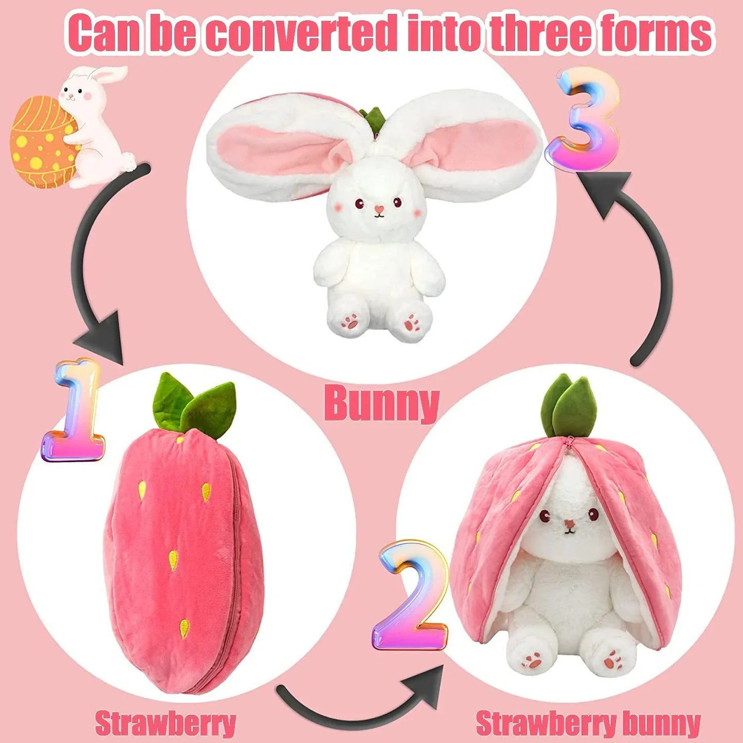 🎅Nice Gift🍓Strawberry Bunny Transformed into Little Rabbit🎀 Fruit Doll Plush Toy🐰