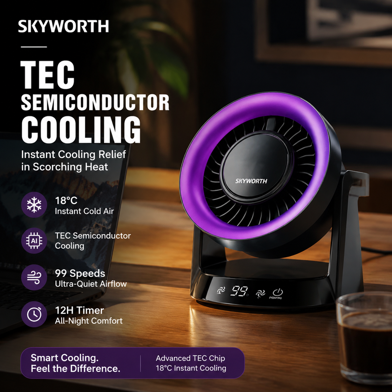 📢📢50% OFF !! ❄️ HIGH-SPEED DESKTOP FAN WITH TEC COOLING — Instant Thermoelectric Chill | Adjustable Speeds | Portable Design 🌬️