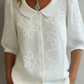 Cotton Loose Fit Embroidered Floral Shirt – Vintage Peter Pan Collar|✨ Limited Time: 50% off