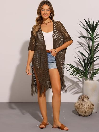 🔥 Limited-Time Offer😍Women’s Oversized Knit Cardigan – Lightweight Crochet Tassel Kimono for Spring & Summer 🌸
