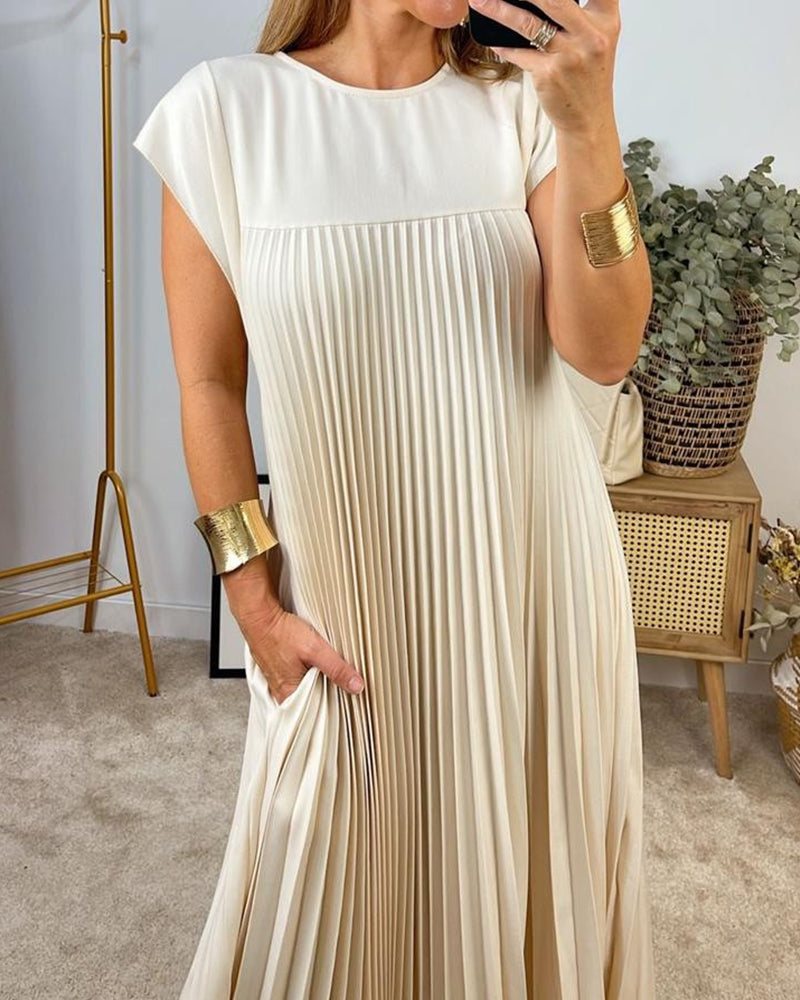🌹Mother's Day Promotion 🎁Sleeveless Pleated Simple Solid Color Dress