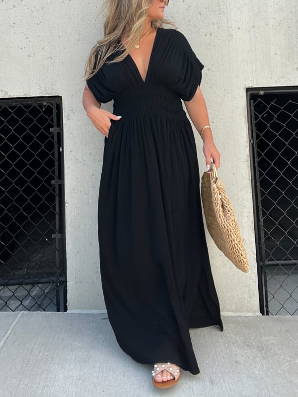 🔥50% OFF💗New Slit v-neck effortless maxi long dress-3pcs