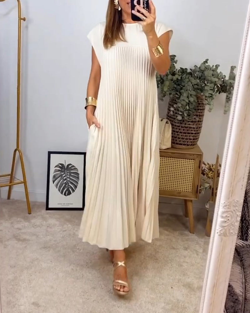 🌹Mother's Day Promotion 🎁Sleeveless Pleated Simple Solid Color Dress