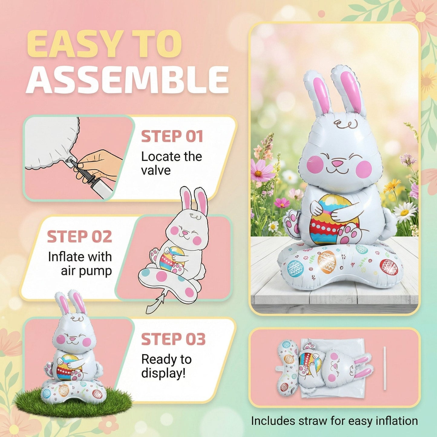🐰🎉Giant 3D Standing Bunny Balloon Self-Supporting Festive Cheer