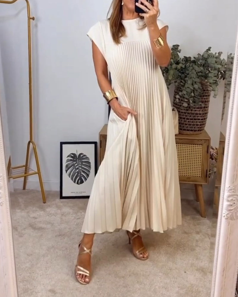 🌹Mother's Day Promotion 🎁Sleeveless Pleated Simple Solid Color Dress