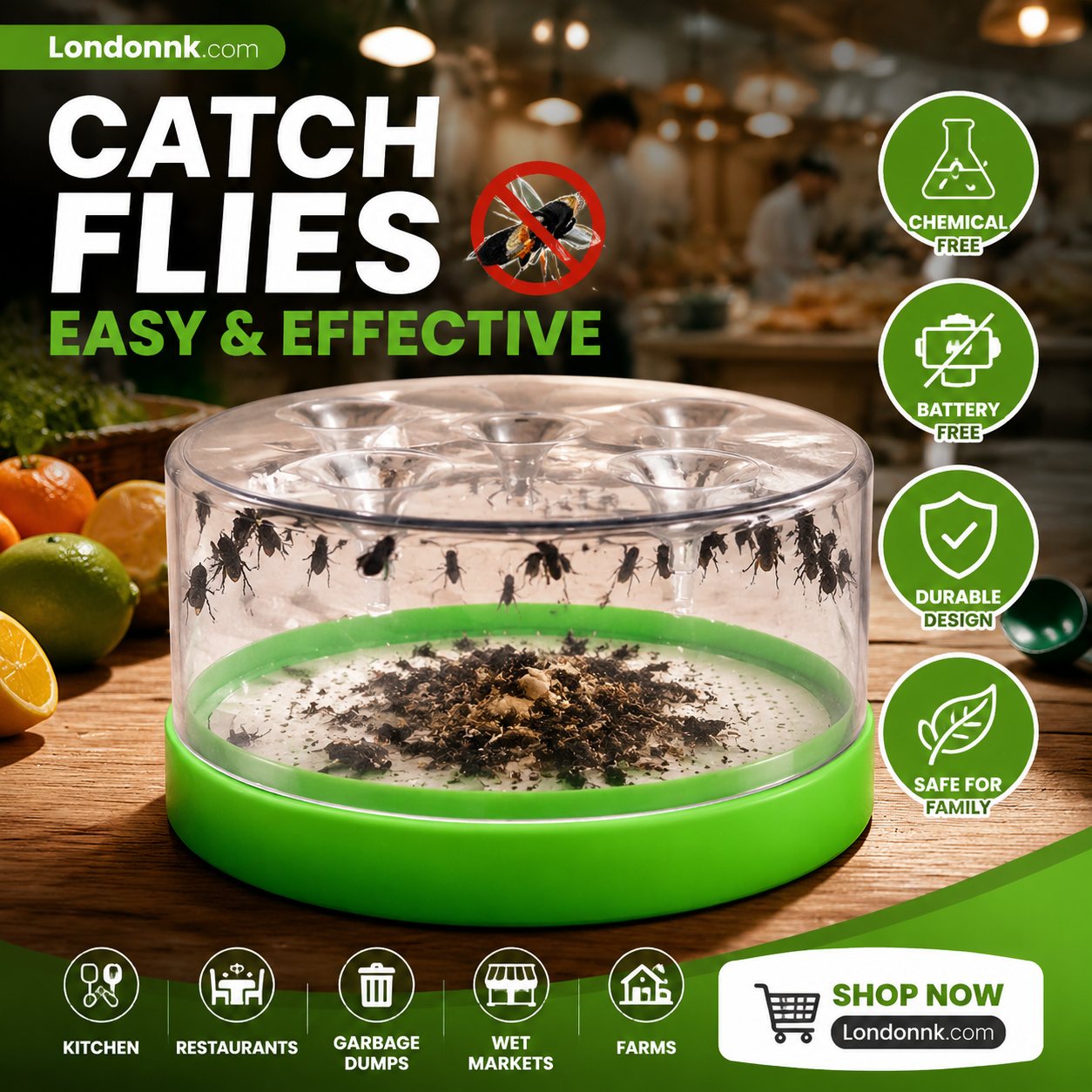 🔌✅ Reusable fly trap—no electricity, no poison! 🏠 Safe to use in the kitchen and around children and pets.