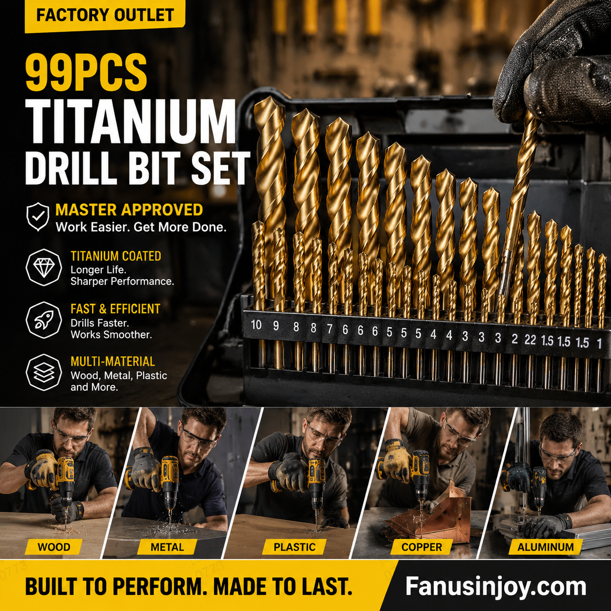 🔥High-efficiency tool favored by veteran craftsmen!Factory Outlet-100pcs Titanium Coated Drill Bit Set
