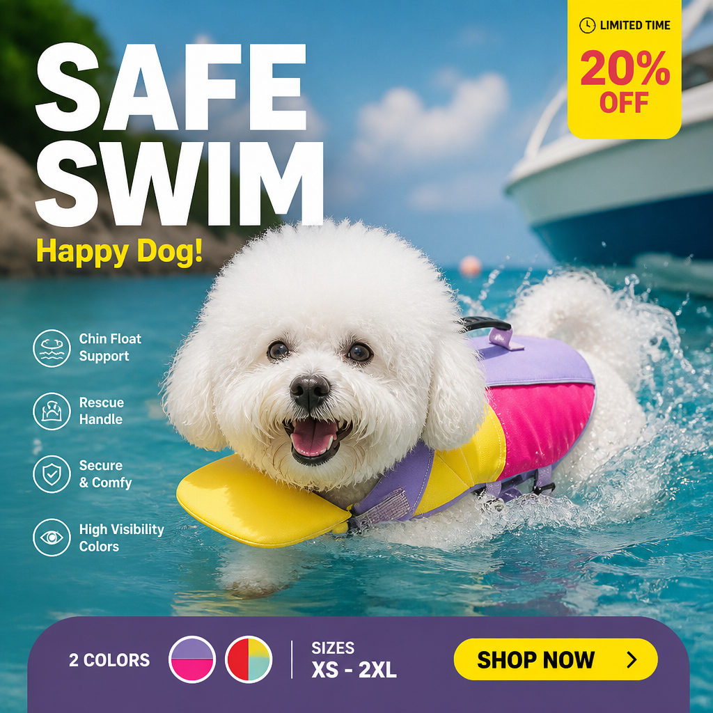 🐶50% OFF NOW! Dog Life Jacket with Chin Float, Color‑Block Pet Safety Flotation Vest with Rescue Handle, Adjustable Buckle Dog Swim Life Vest for Pool Beach Boating