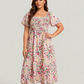 ⏰Summer Hot Sale 52% OFF💃Floral Smocked Square Neck Midi Dress with Pockets
