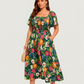 ⏰Summer Hot Sale 52% OFF💃Floral Smocked Square Neck Midi Dress with Pockets