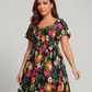⏰Summer Hot Sale 52% OFF💃Floral Smocked Square Neck Midi Dress with Pockets