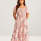 ⏰Summer Hot Sale 52% OFF💃Floral Smocked Square Neck Midi Dress with Pockets