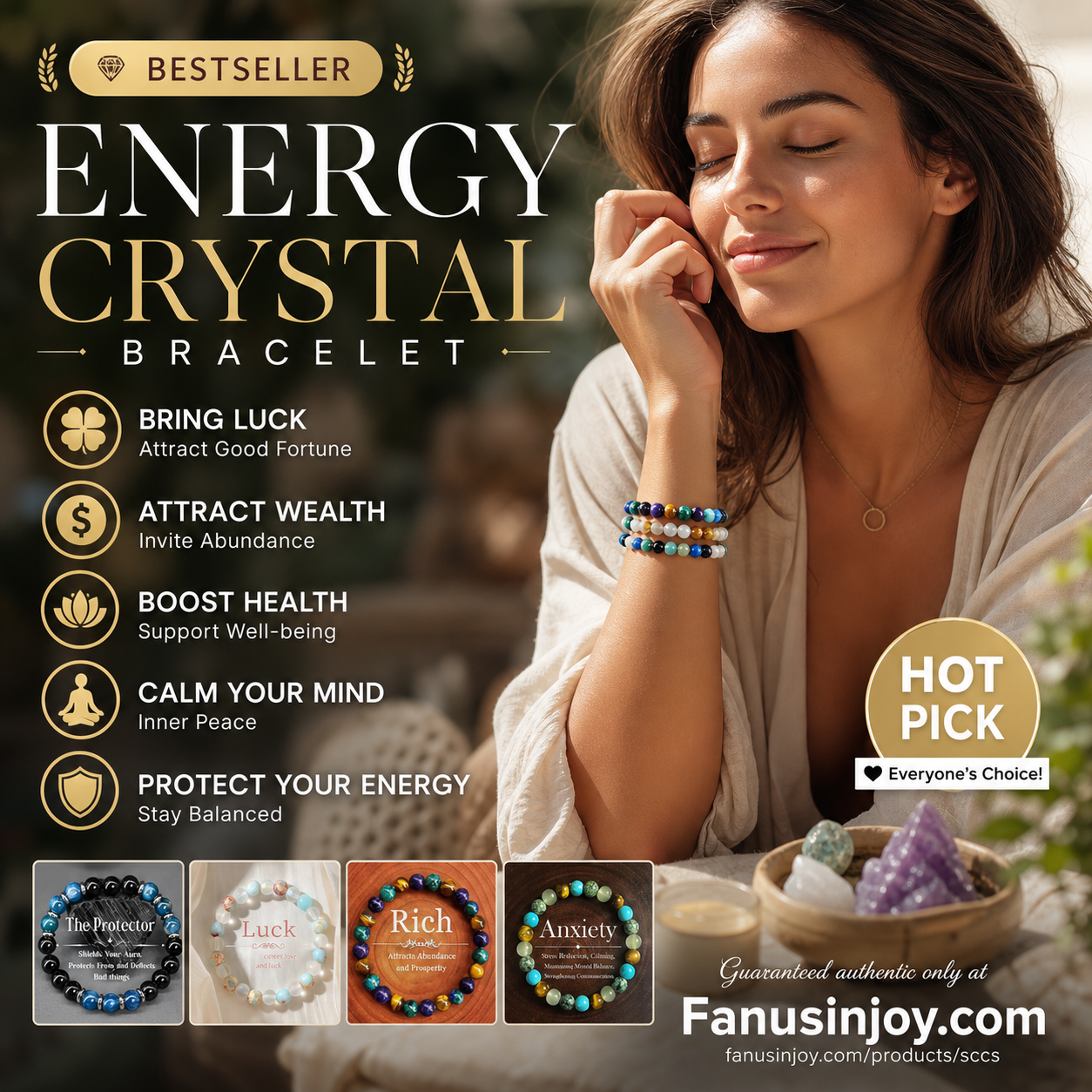 🔮Health, Wealth & Protection！📿Bring You Endless Energy！Natural Stone Bead Bracelet