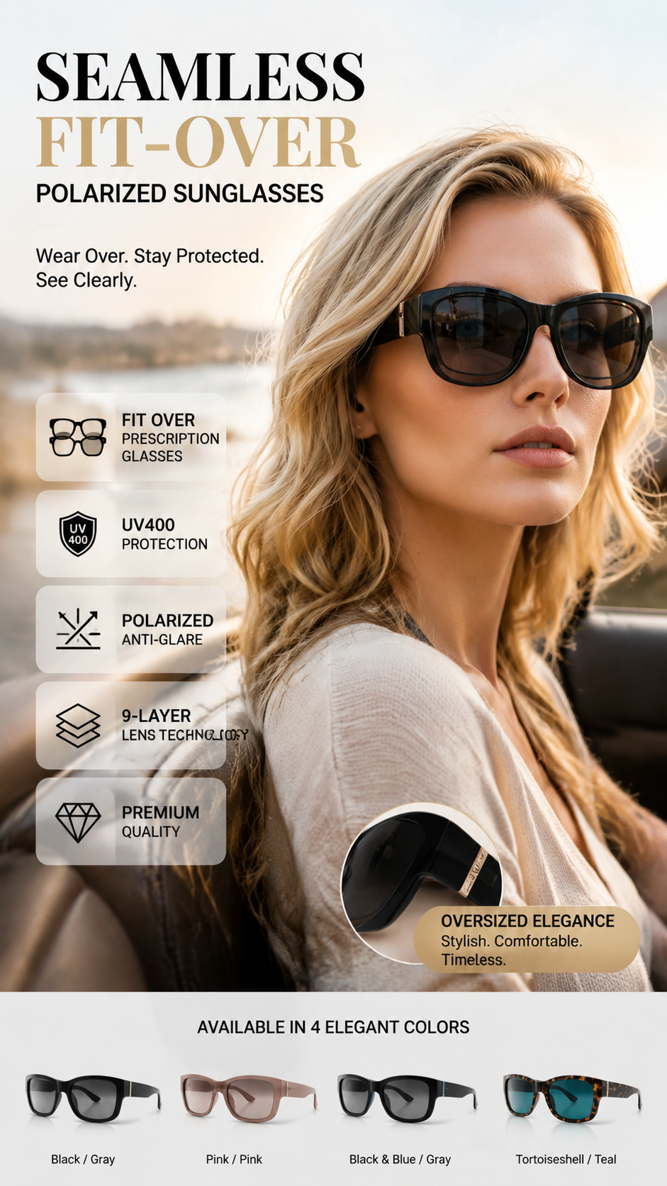 👓 50% OFF! Attention, glasses wearers: these oversized sunglasses slide right over your own glasses and make you look like a movie star—no expensive clip-ons, no fiddling with lenses!
