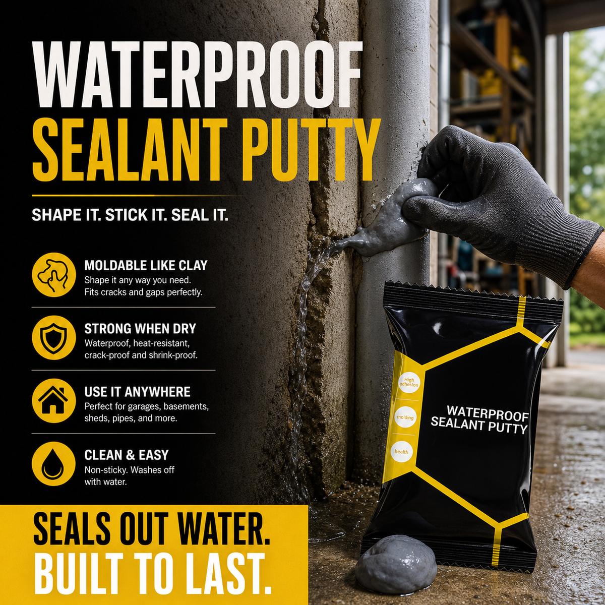 ⏳1 Set of 4⏰Waterproof Sealant Putty – Easy-to-Mold Filler for Pipe Openings & Wall Gaps
