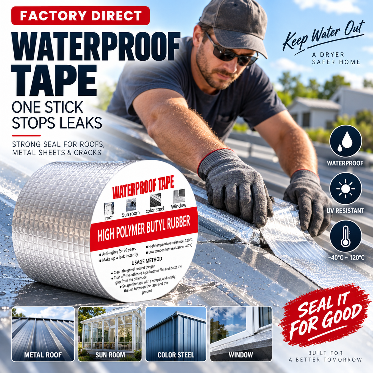🛡️ 50% OFF NOW! 💧 Aluminum Foil Waterproof Tape – Butyl Adhesive, Instant Seal & Weather-Resistant – For Roof, Pipe & Auto Repairs 🔧