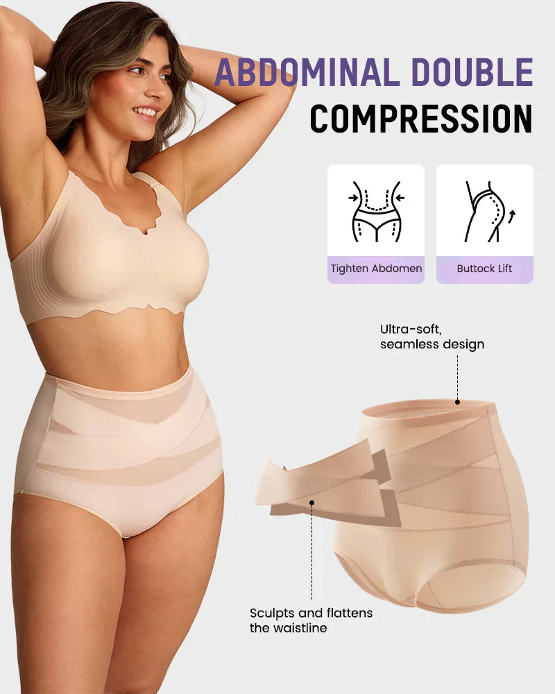 🌸  Special Price £6.49（each） ! 🔥Buy 1 Get 1 Free🎁Plus-Size High-Waist Cross Tummy Control Panties