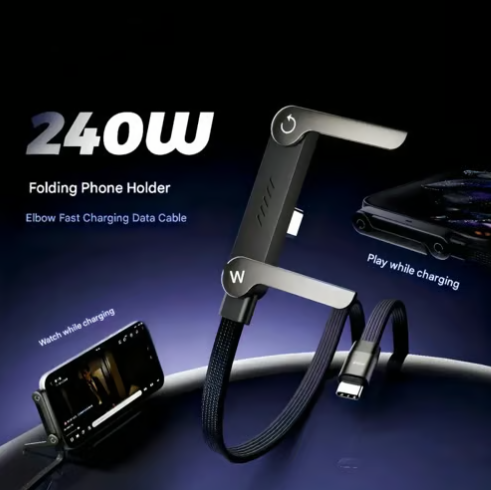 ⚡Invisible Holder Charger Cable – 240W Fast Charging Cord with Built-In Phone Stand