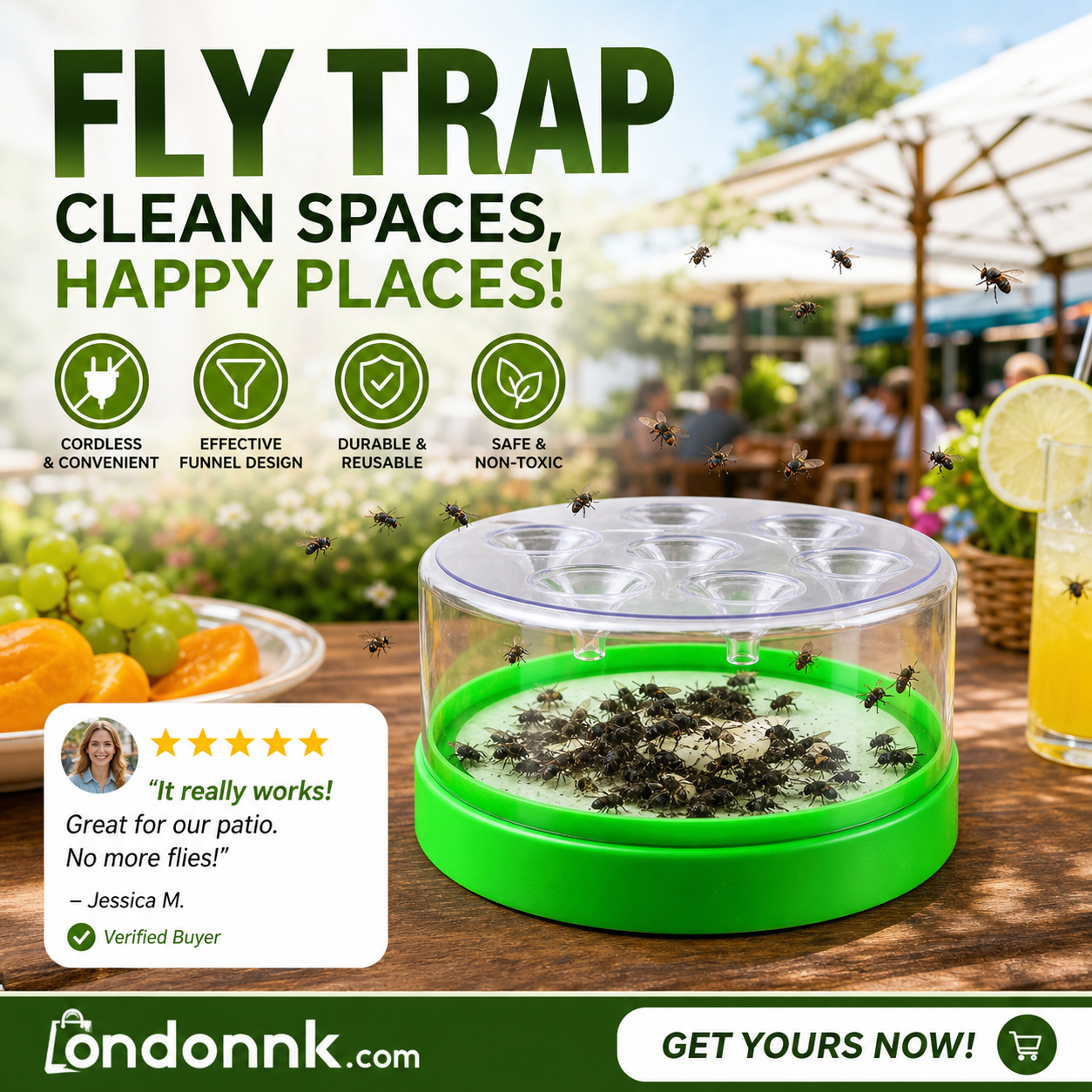 🔌✅ Reusable fly trap—no electricity, no poison! 🏠 Safe to use in the kitchen and around children and pets.