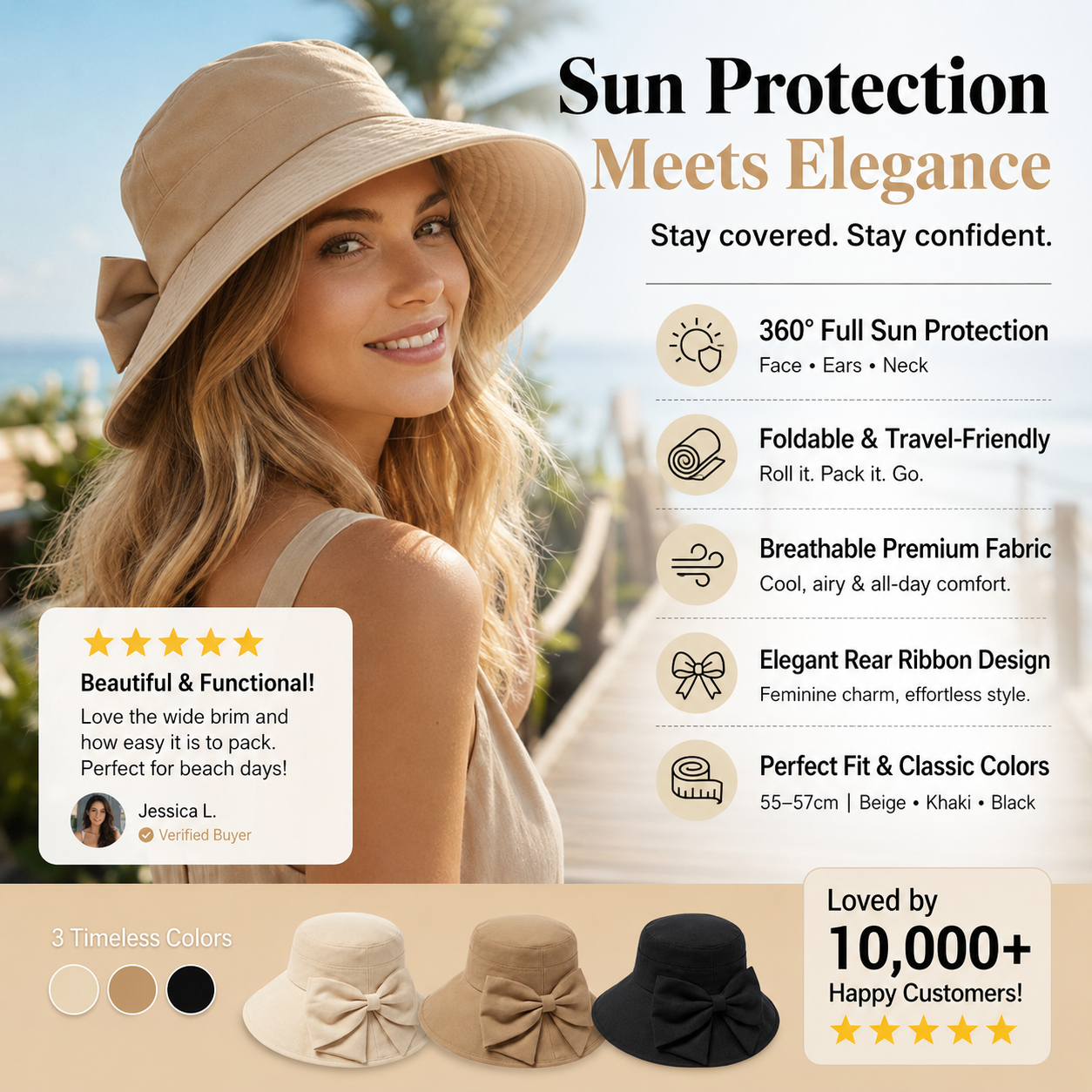 👒 LIMITED-TIME 51% OFF! ✨ Wide Brim Sun Hat with Bow – Full Coverage, Foldable, Breathable 🌞