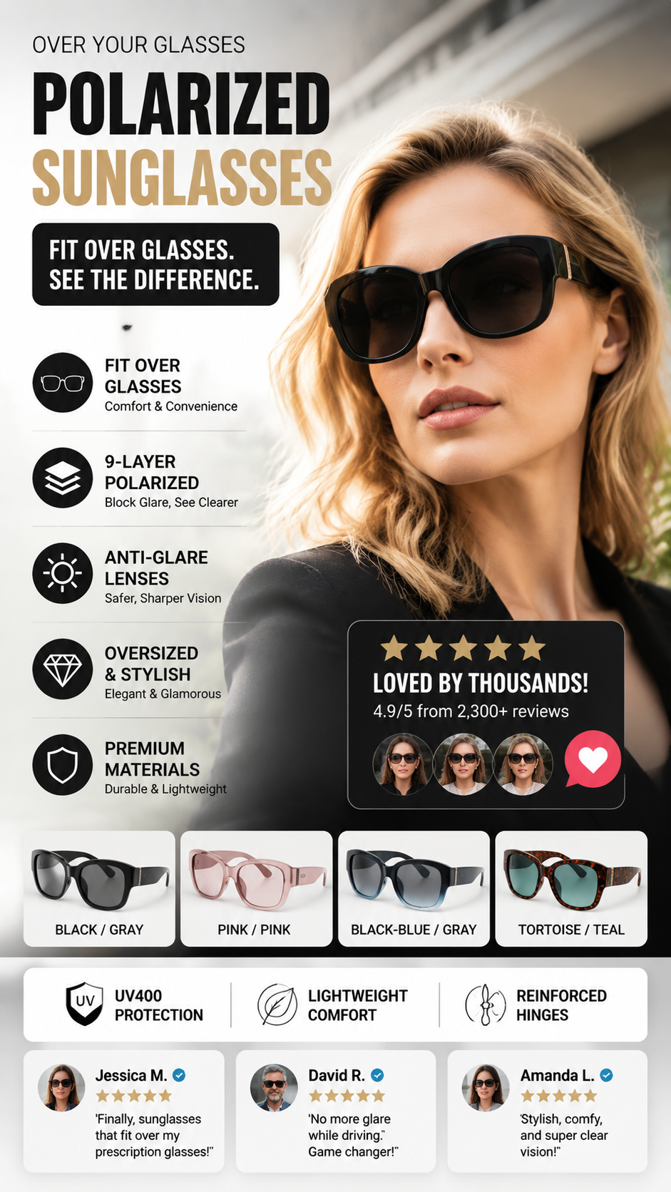 👓 50% OFF! Attention, glasses wearers: these oversized sunglasses slide right over your own glasses and make you look like a movie star—no expensive clip-ons, no fiddling with lenses!