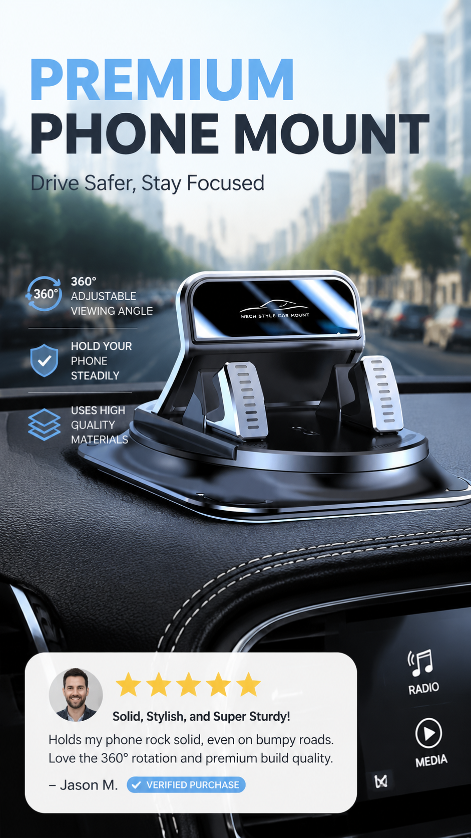 🔥360° Car Phone Holder 🏆 – Rock-Solid Suction, Fits All Phones 🔄
