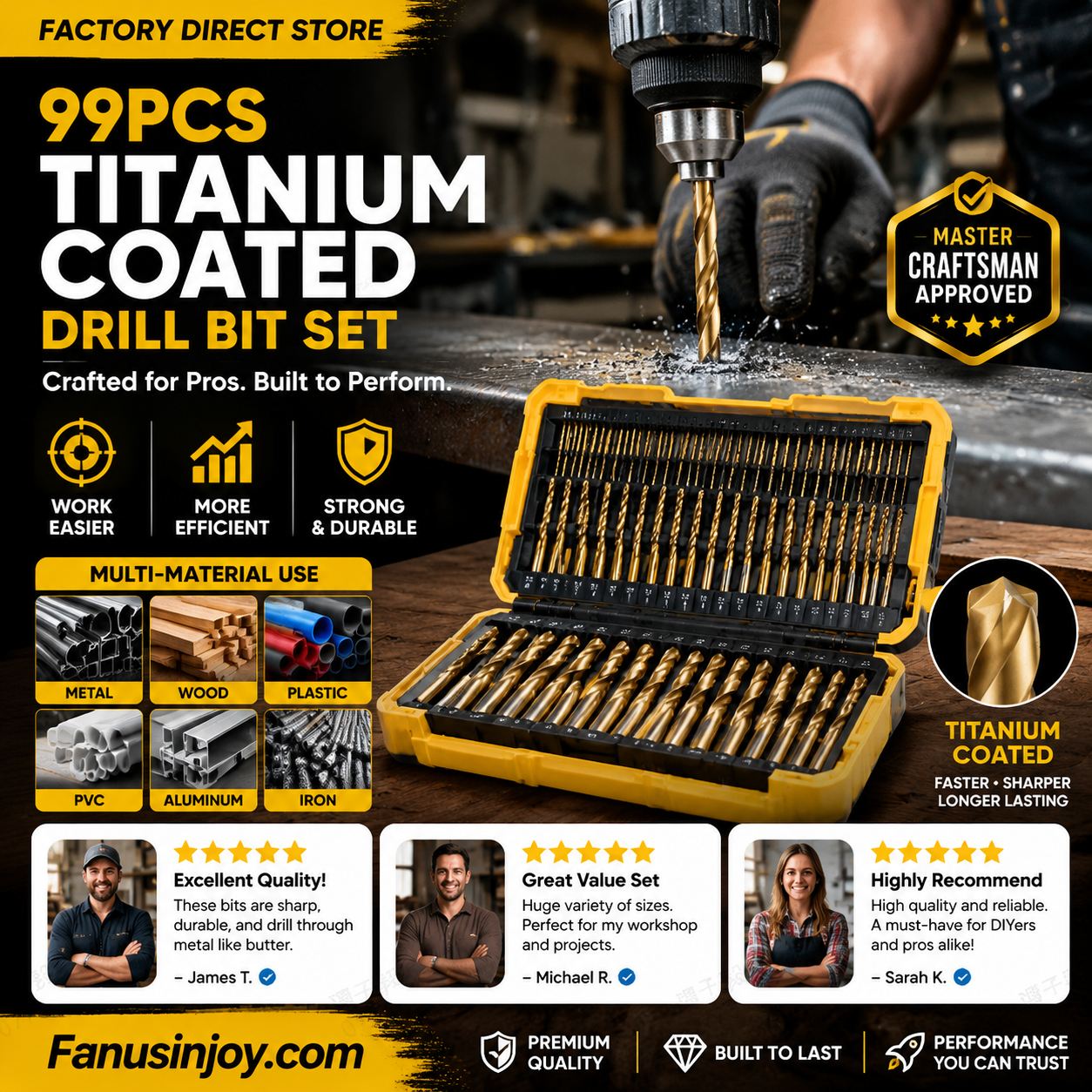 🔥High-efficiency tool favored by veteran craftsmen!Factory Outlet-100pcs Titanium Coated Drill Bit Set