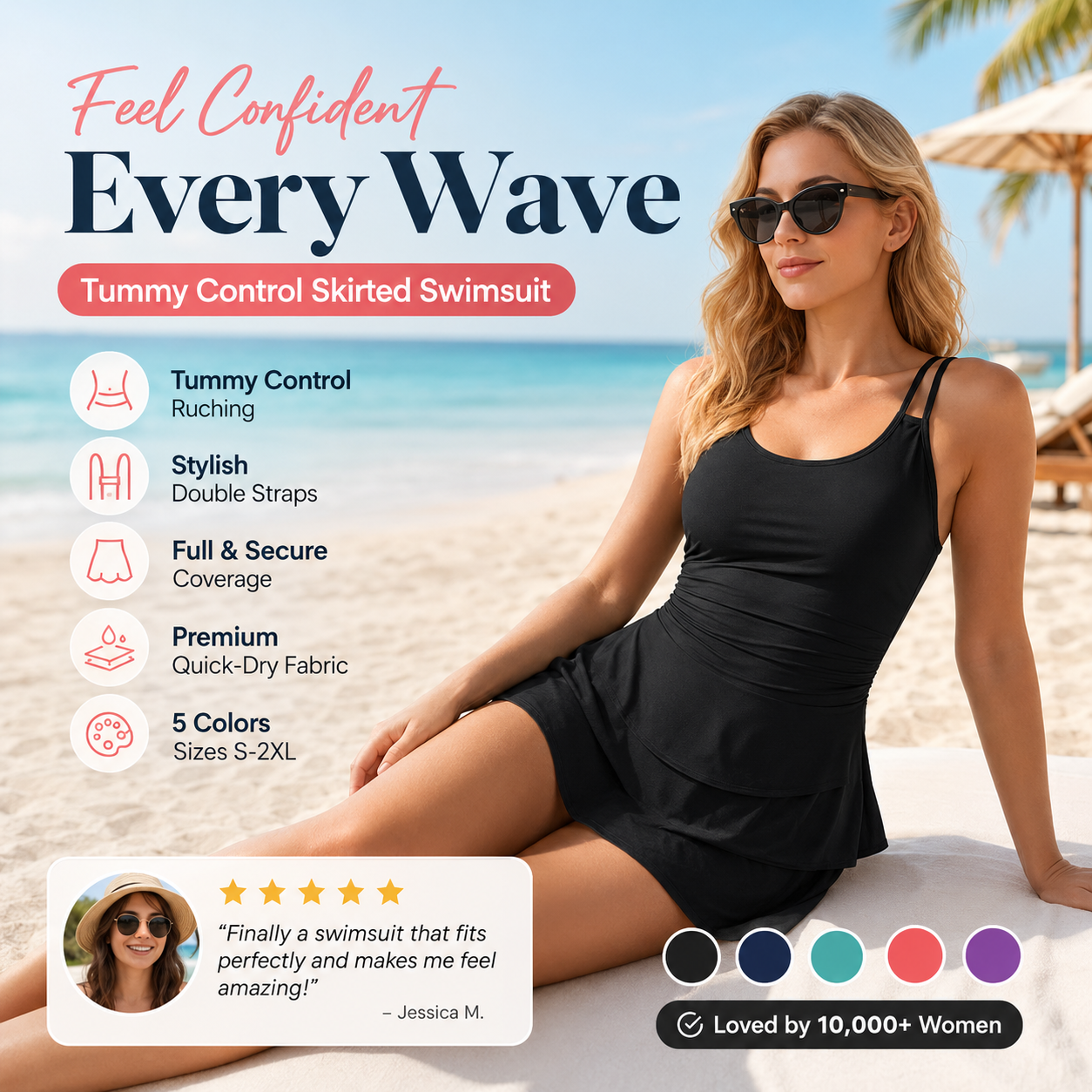 👙48% OFF! 🌺 Double Strap Ruched Skirted Swimsuit – Tummy Control, Secure Support, Quick-Dry ✨