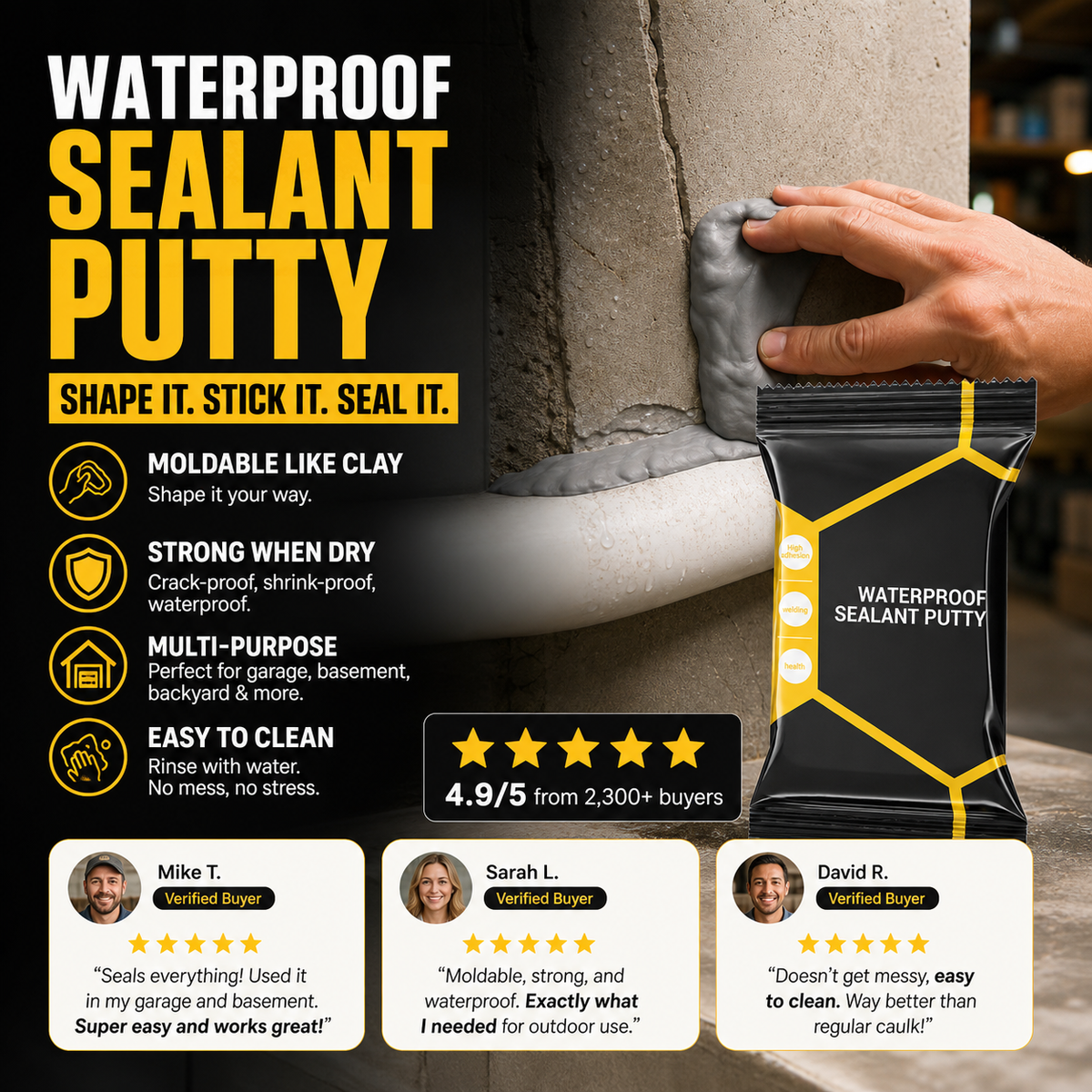 ⏳1 Set of 4⏰Waterproof Sealant Putty – Easy-to-Mold Filler for Pipe Openings & Wall Gaps