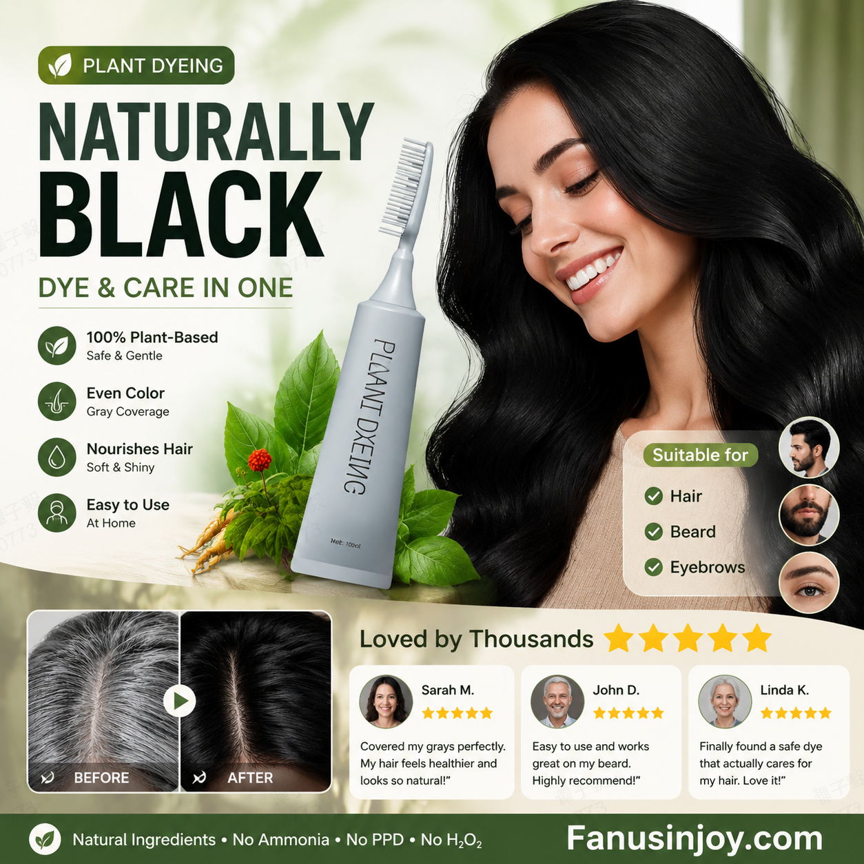 🔥Buy 3 get 2 free🔥The black and lustrous hair is so beautiful-Plant-Based Comb Hair Dye