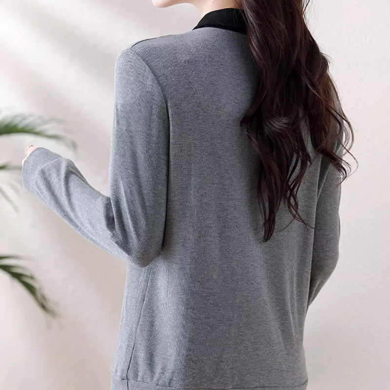 💝Two Free Shipping🔥- Women's Lapel Cozy Fake Two Piece Set Long Sleeve Top