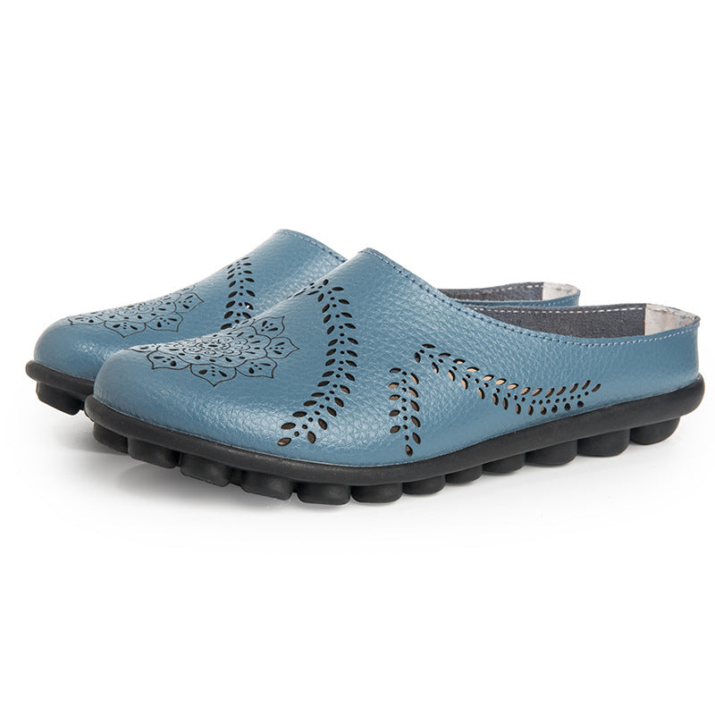 Loose-fitting slippers with a floral cutout, suitable for all foot types