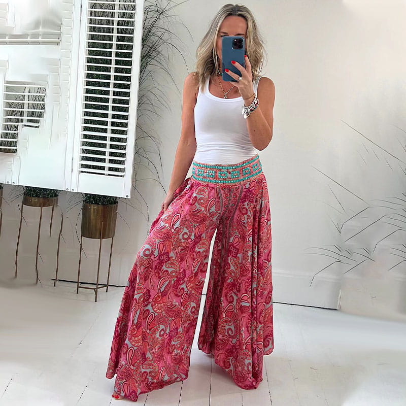 💥Limited Hot Sales 50% OFF😍Ethnic Paisley Print Elastic Patchwork-Waist Lightweight Pants（The more you buy, the higher the discount）