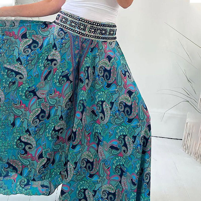 💥Limited Hot Sales 50% OFF😍Ethnic Paisley Print Elastic Patchwork-Waist Lightweight Pants（The more you buy, the higher the discount）